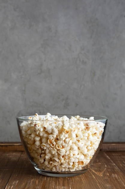 Transparent bowl with popcorn