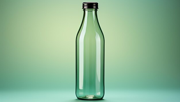 Transparent glass bottle with fresh purified water for drinking generated by artificial intelligence