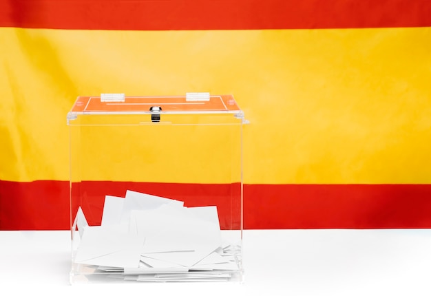 Free photo transparent vote box on spanish flag background