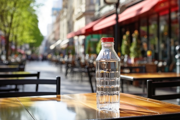 Transparent water bottle outdoors