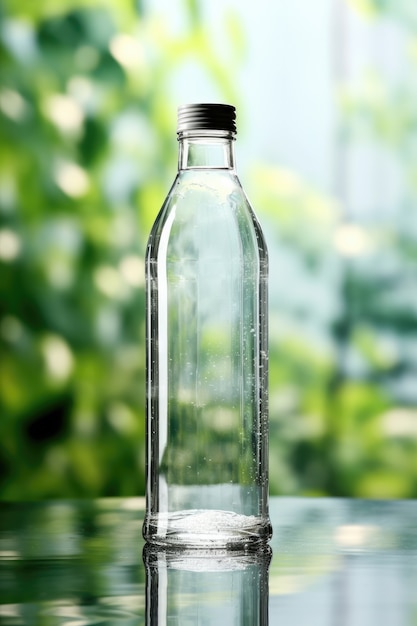 Transparent water bottle outdoors