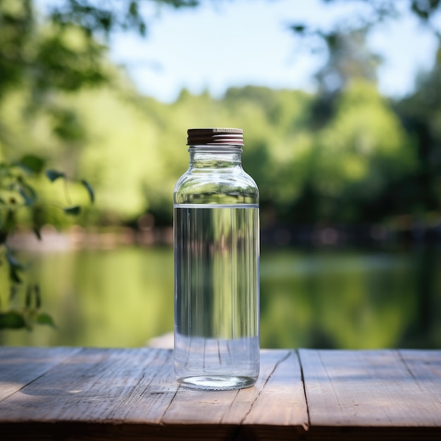 Free photo transparent water bottle outdoors