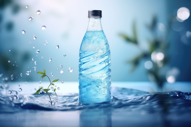 Transparent water bottle in studio