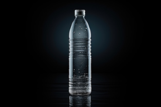 Transparent water bottle in studio