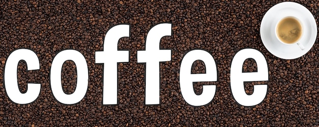 Free photo transparent word coffee on a background of coffee beans mockup for advertising