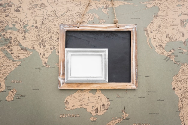 Free photo travel background with slate and frame