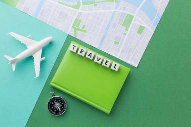 Travel concept with white plane and map