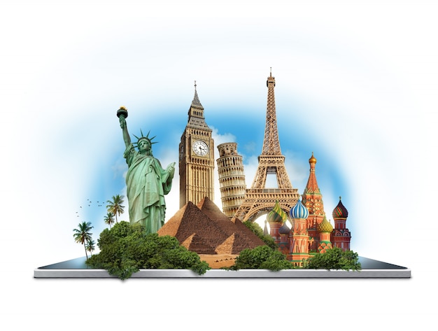 Free Photo travel concept with worldwide landmarks