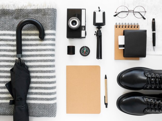 Travel still life pack  flat lay