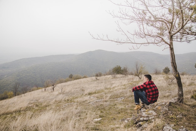 Traveler resting outdoors