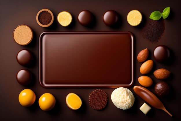 A tray of assorted chocolates and other sweets including one that says'chocolate '