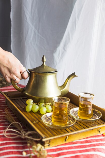 Tray of moorish tea with grapes