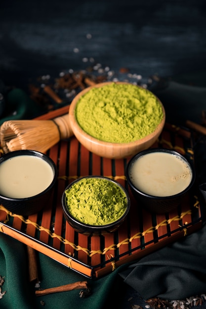 Free photo tray on table with healthy tea