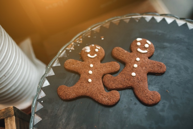 Free photo tray with two gingerbread cookies