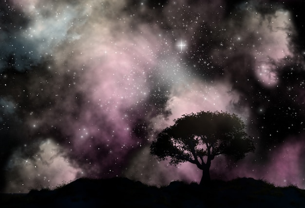 Free Photo tree silhouette against a starfield sky