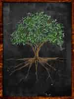 Free photo tree sketch color leaves and root on blackboard