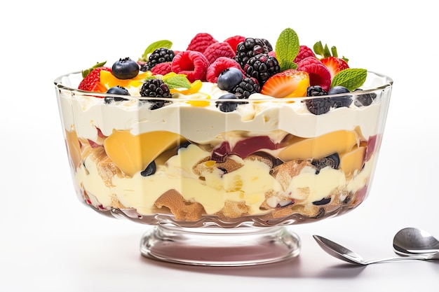 Free photo trifle dessert with berries and cream isolated on white background ai generative