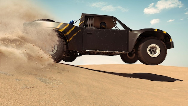 Trophy Truck in desert Render 3d Illustration