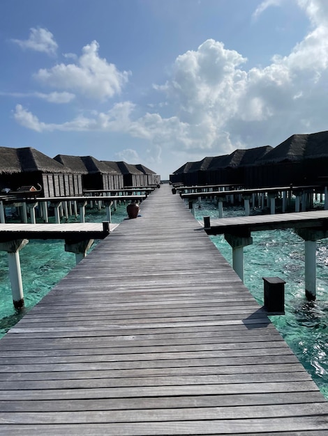 Free Photo tropical beach with waterbungalows on the maldives