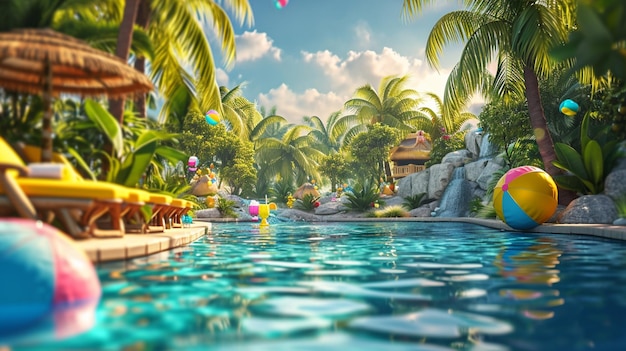 A tropical paradise pool party for kids complete with palm trees tropical drinks and beach ball game