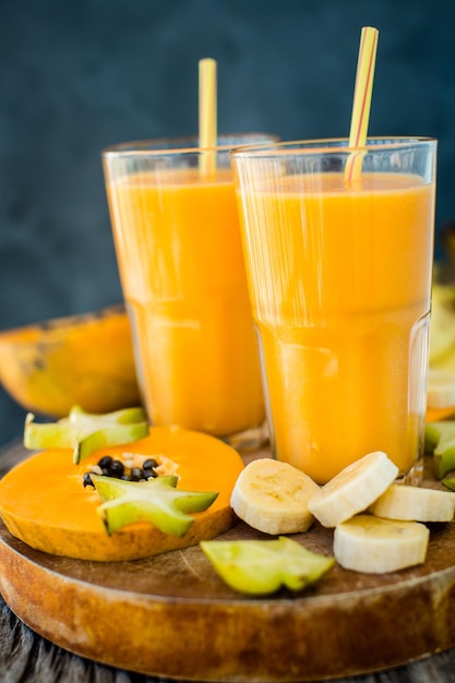 Tropical smoothie with papaya and banana