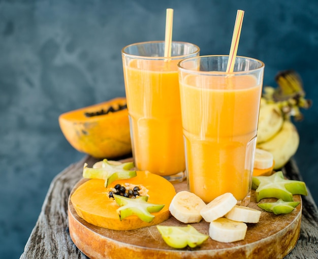 Tropical smoothie with papaya and banana