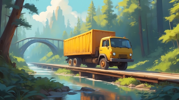 Free Photo truck digital art illustration