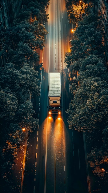 Truck and logistics operation at dusk