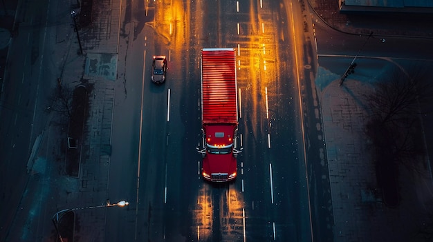 Truck and logistics operation at dusk