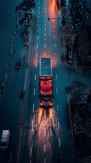 Free photo truck and logistics operation at dusk