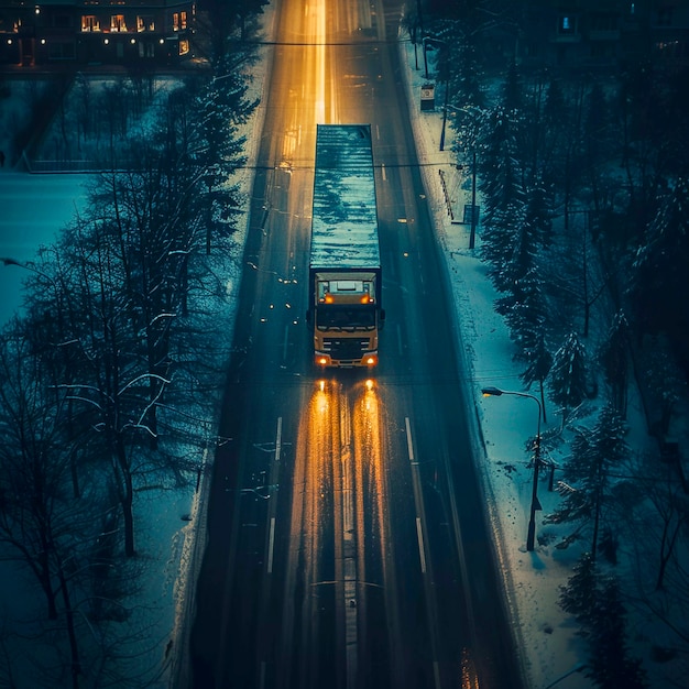 Truck and logistics operation at dusk