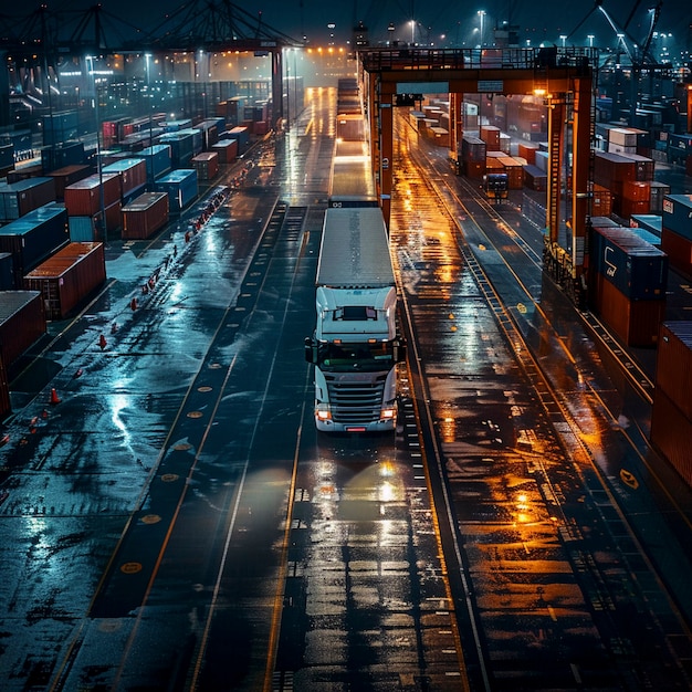 Free Photo truck and logistics operation at dusk