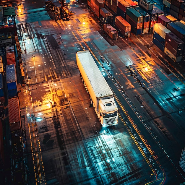 Truck and logistics operation at dusk