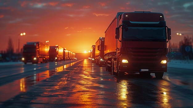 Truck and logistics operations at dusk