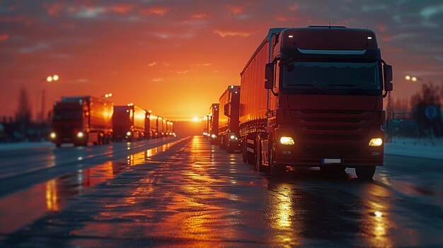 Truck and logistics operations at dusk