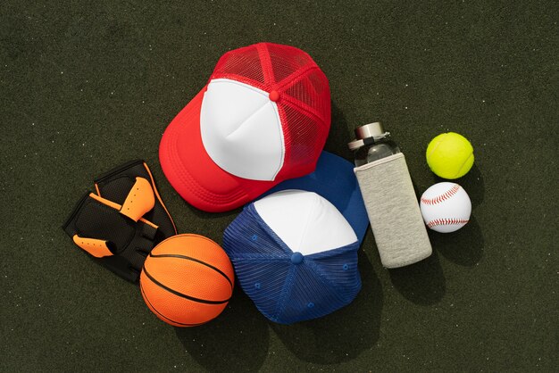 Trucker hat with baseball and tennis ball