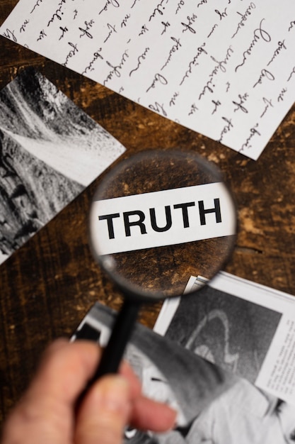 Free photo truth concept arrangement with a magnifier