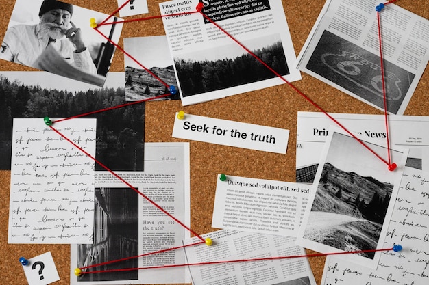 Free photo truth concept composition at a detective desk