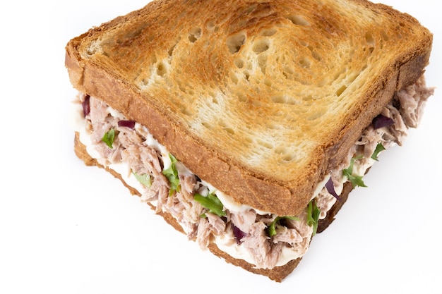 Free Photo tuna sandwich with mayo and vegetables isolated on white background