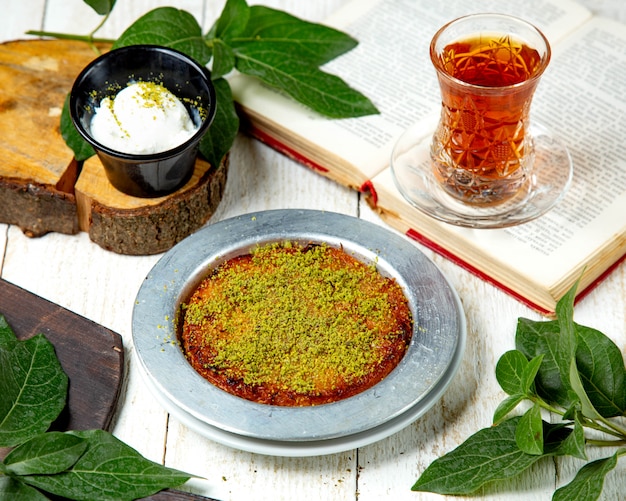 Turkish dessert kunefe with ice cream