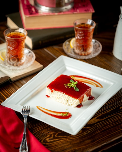 Free Photo turkish dessert trileche with milk and syryp