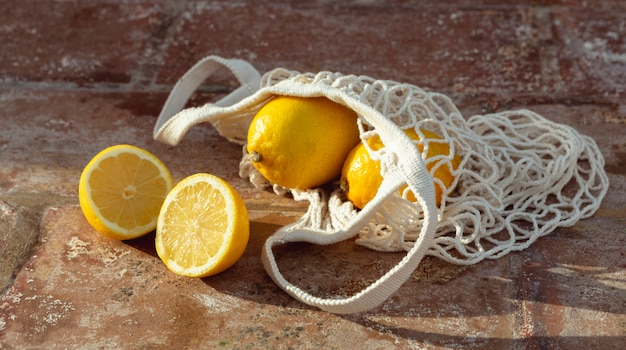 Free photo turtle bag with fresh lemons