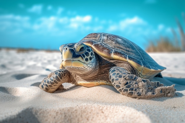 Turtle on the beach walking