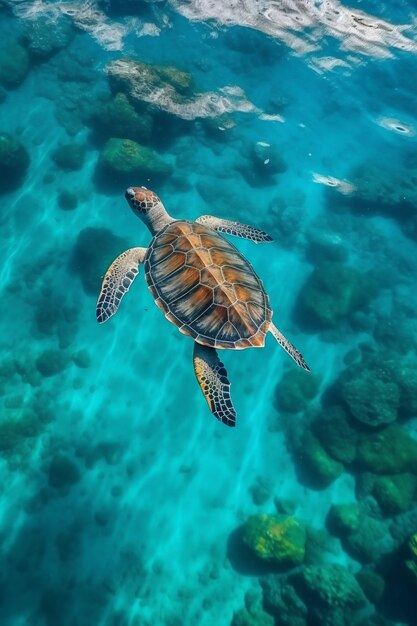 Turtles swimming in ocean