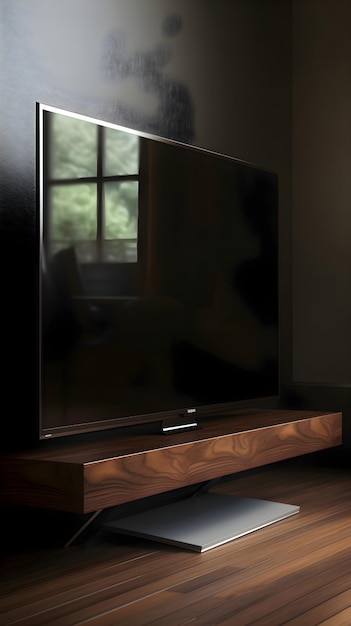 Free photo tv on the wooden floor in the living room 3d render