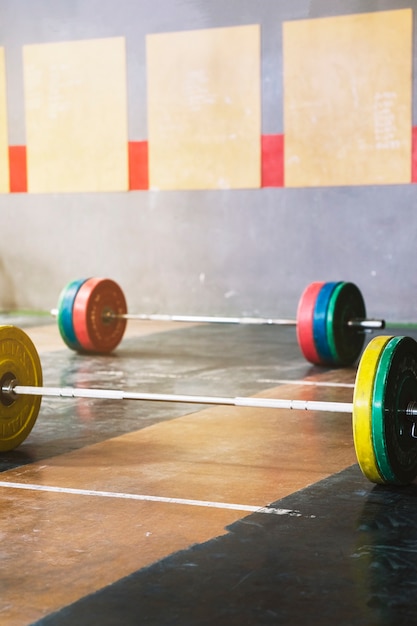 Two barbells in gym