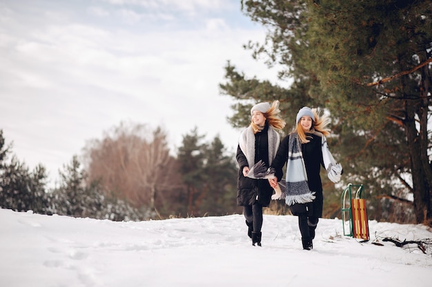 Free photo two cute girls in a winter park