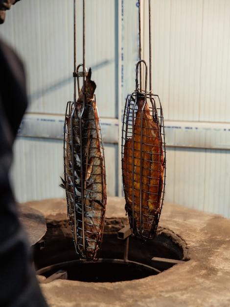 Free Photo two fish grills taken out from tandir