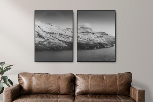 Free Photo two frames by a couch in in luxury industrial style living room