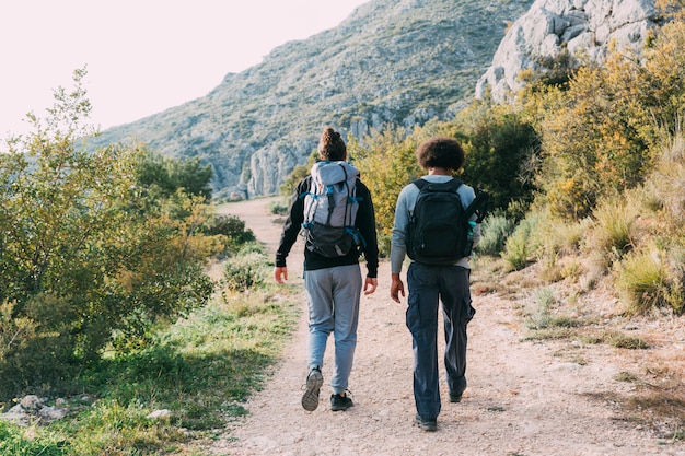 Two friends hiking together